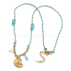 304 Stainless Steel Shell Shape Pendant Cotton Cord Necklaces&nbsp;NJEW-C093-05A-G