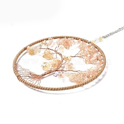 Wire Wrapped Chips Natural Yellow Aventurine Big Pendant Decorations&nbsp;HJEW-A005-05B