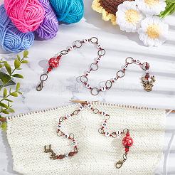 Alloy Christmas Reindeer Pendant Knitting Row Counter Chains&nbsp;HJEW-AB00089-02