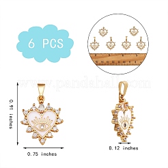 6Pcs Brass Clear Cubic Zirconia Pendants&nbsp;ZIRC-SZ0003-67