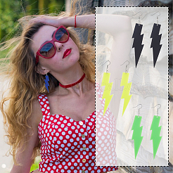6 Pairs 6 Colors Acrylic Lightning Dangle Earrings&nbsp;EJEW-AN0001-58