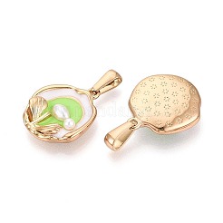304 Stainless Steel & Enamel & ABS Imitation Pearl Pendants&nbsp;STAS-T072-89A-G