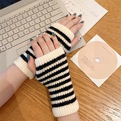Stripe Acrylic Fibers Knitting Fingerless Gloves&nbsp;PW-WG0C91E-01