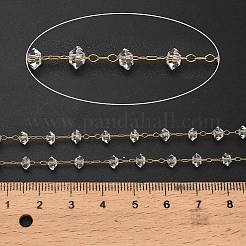 Handmade 304 Stainless Steel Glass Beads Rondelle Link Chains&nbsp;CHS-B011-07G