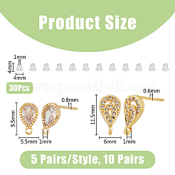 20Pcs 2 Style Teardrop Shape Brass Micro Pave Cubic Zirconia Stud Earring Findings&nbsp;KK-DC0003-04