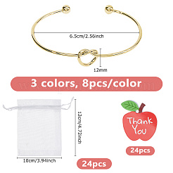 24Pcs 3 Styles Knot Iron Torque Bangles & 24Pcs Apple Shaped Paper Thank You Gift Tags for Women & 24Pcs Rectangle Organza Drawstring Gift Bags&nbsp;BJEW-DC0001-17