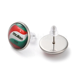 Sport Balls Glass & 304 Stainless Steel Stud Earrings for Women&nbsp;LS-EJEW-H005-01P-08