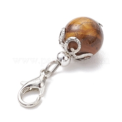 6Pcs Round Natural Black Onyx & Carnelian & Amethyst & Tiger Eye & Green Aventurine & White Jade Pendant Decorations&nbsp;HJEW-JM03831-02