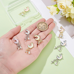 8Pcs 8 Colors Alloy Glass Pendants&nbsp;FIND-ME0002-02