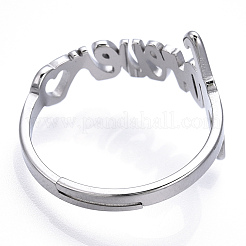 Non-Tarnish 304 Stainless Steel Heart with Word Forever Adjustable Ring&nbsp;RJEW-T027-05P
