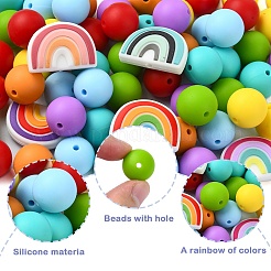 75Pcs Round/Rainbow Silicone Focal Beads&nbsp;SIL-YW0001-38