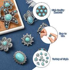 12Pcs 12 Styles Alloy Rhinestone & Resin Imitation Turquoise Snap Buttons&nbsp;BUTT-CJ0001-04