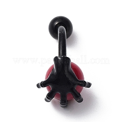 Red PVC Round Beaded Claw Dangle Belly Ring with Rhinestone&nbsp;AJEW-D053-02EB