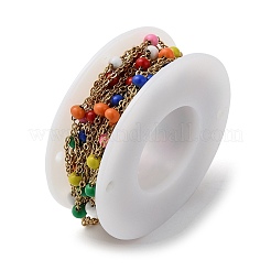 PVD Vacuum Plating 304 Stainless Steel Cable Chains with Colorful Enamel Rondelle Beaded&nbsp;CHS-G030-01G