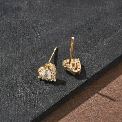 Brass Micro Pave Clear Cubic Zirconia Stud Earrings for Women&nbsp;EJEW-F403-04G
