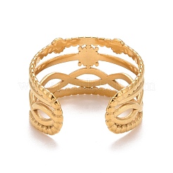 Ion Plating(IP) 304 Stainless Steel Snowflake Open Cuff Ring for Women&nbsp;RJEW-A005-22G