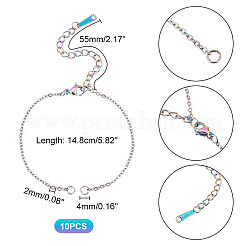 10Pcs Rainbow Color Ion Plating(IP) Half Finished 201 Stainless Steel Cable Chain Connector Bracelet Making&nbsp;STAS-UN0038-85