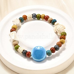 Handmade Porcelain Beads & Synthetic Howlite Beads Stretch Bracelets for Women&nbsp;LS-BJEW-D307-01E