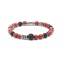 Natural Lava Rock & Mixed Gemstone Stretch Bracelet with Alloy Column Beaded&nbsp;BJEW-JB08731