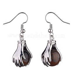 Natural Tiger Eye Palm Dangle Earrings&nbsp;EJEW-A092-09P-17
