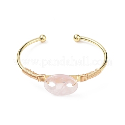 Natural Rose Quartz Coffee Bean Open Cuff Bangle&nbsp;BJEW-G660-01G-01
