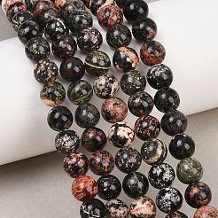 Natural Red Snowflake Obsidian Round Beads Strands&nbsp;G-P503-8mm-06A