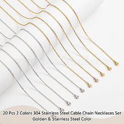 20Pcs 2 Colors 304 Stainless Steel Cable Chain Necklaces Set&nbsp;MAK-NB0001-22