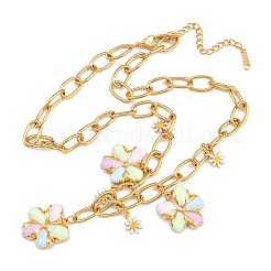 304 Stainless Steel Enamel Colorful Flower Pendant Necklaces for Women&nbsp;SA-CBA065A-04G