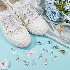 Resin & Alloy Shoe Charms and Plastic Alligator Hair Clips and Iron Brooches and Polyester Cord Shoelace Sets&nbsp;HJEW-PH02414