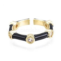 Clear Cubic Zirconia Bamboo Shape Open Cuff Ring with Enamel for Women&nbsp;RJEW-N035-101