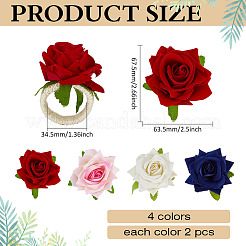 8Pcs 4 Colors Hemp Rope & Polyester Rose Flower Napkin Rings&nbsp;AJEW-MA0001-22