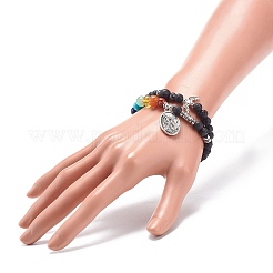 2Pcs 2 Style Style Natural Lava Rock & Mixed Stone & Synthetic Hematite Stretch Bracelets Set&nbsp;BJEW-JB08733