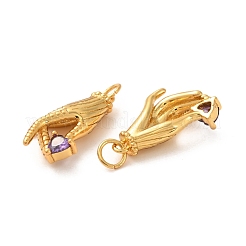 Brass Micro Pave Lilac Cubic Zirconia Pendants&nbsp;ZIRC-P086-20G