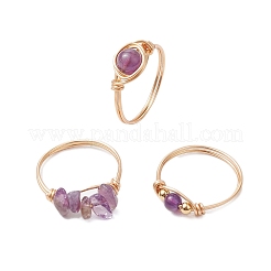 3Pcs 3 Styles Natural Rose Quartz & Amethyst & Green Aventurine Finger Rings&nbsp;RJEW-JR00745