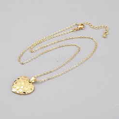 Valentine's Day Brass Textured Heart Pendant Cable Chain Necklaces for Women&nbsp;NJEW-WH0020-86C