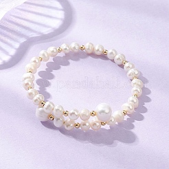Natural Cultured Freshwater Pearl & Brass Beaded Bangles for Women&nbsp;BJEW-JB13342