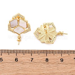 Brass Micro Pave Cubic Zirconia Shell Stud Earrings Findings&nbsp;KK-D363-02G