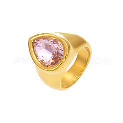 304 Stainless Steel Pave Single Cubic Zirconia Finger Rings&nbsp;WG57617-03