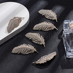 6Pcs Feather Shape Brass Rhinestone Lapel Pins for Backpack Clothes&nbsp;JEWB-UN0002-71B