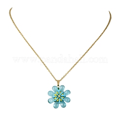 Glass & Handmade Polymer Clay & Glass Seed Beaded Flower Pendant 304 Stainless Steel Cable Chain Necklaces&nbsp;NJEW-MZ00119-05