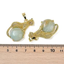 Natural Flower Amazonite Ball with Leopard Shape Brass Pendants&nbsp;KK-F887-04G-30
