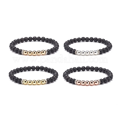 Natural Lava Rock & Synthetic Hematite Round Beaded Stretch Bracelet&nbsp;BJEW-JB08580