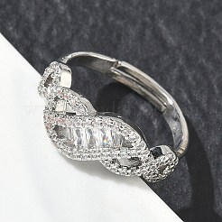 Adjustable Brass & Clear Cubic Zirconia Finger Rings with Interwoven Design&nbsp;CU-CBA7E55-06P