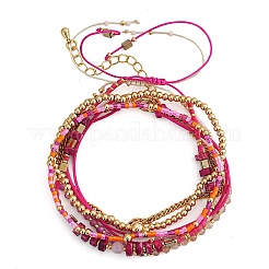 5Pcs Adjustable Nylon Round Gemstone Bead Braided Bracelet Sets&nbsp;NO9066-3