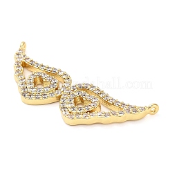 Brass Micro Pave Clear Cubic Zirconia Hollow Wings with Heart Connector Charms&nbsp;KK-L229-062G