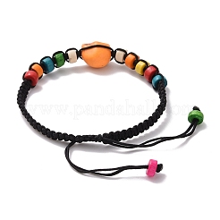 Synthetic Turquoise Skull & Wood Disc Braided Bead Bracelet for Halloween&nbsp;BJEW-TA00260