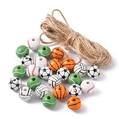 50Pcs 5 Styles Printed Natural Wood European Beads&nbsp;WOOD-YW0001-06