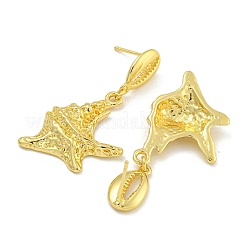 Rack Plating Shell Shape & Starfish Brass Stud Earrings&nbsp;EJEW-I313-16G