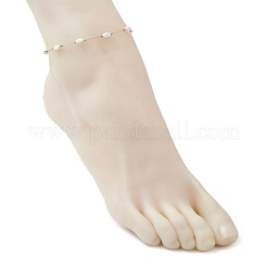 Dyed Rice Natural Shell & 304 Stainless Steel Link Chain Anklets&nbsp;AJEW-AN00727