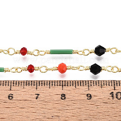 Handmade Brass Link & Glass Beaded Chains&nbsp;KK-N281-08G